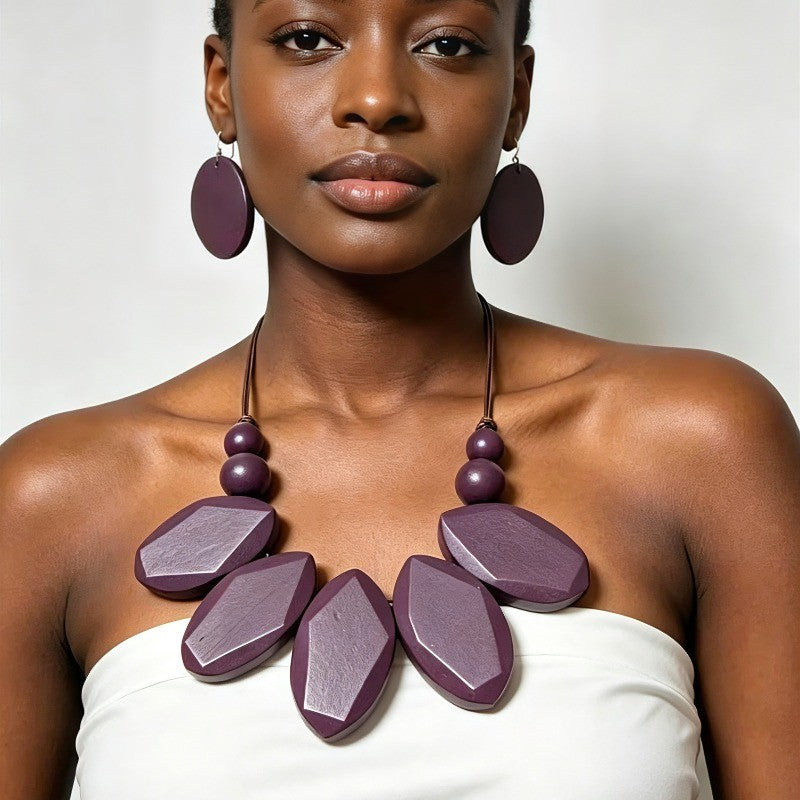 Wood Bead & Geometric Statement Set