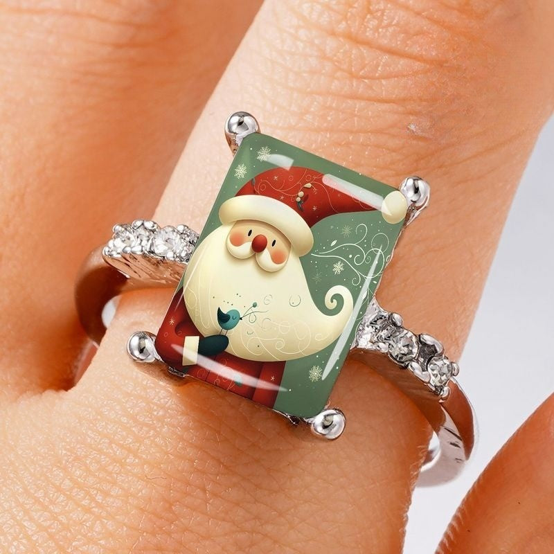 Santa Claus Green Rectangle Ring