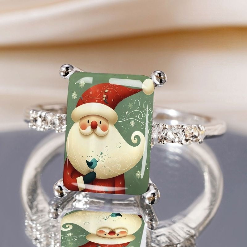 Santa Claus Green Rectangle Ring