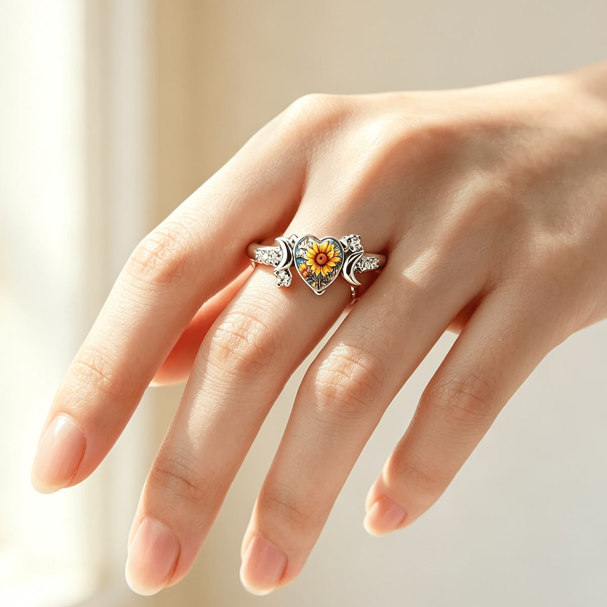 Sunflower Mosaic Heart Ring