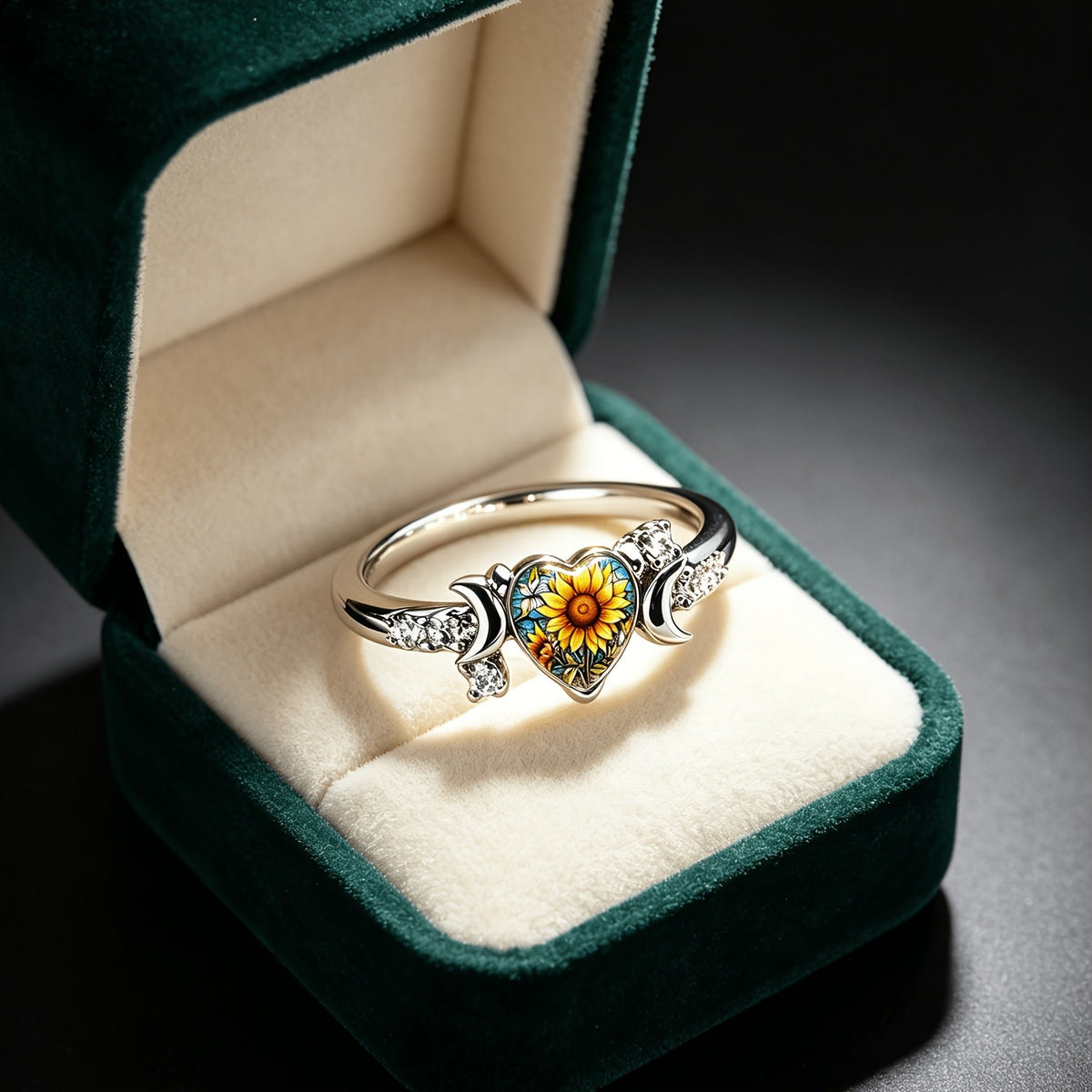 Sunflower Mosaic Heart Ring