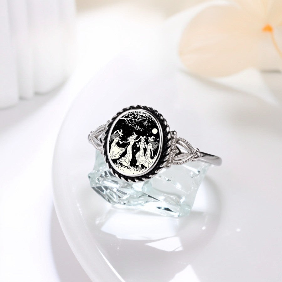 Witches Under Moon Oval Ring