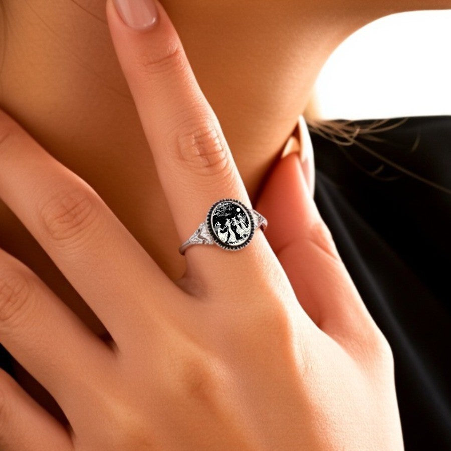 Witches Under Moon Oval Ring