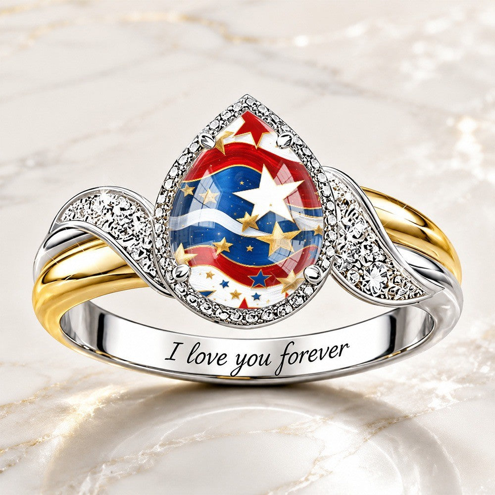 Starry Flag Teardrop Ring