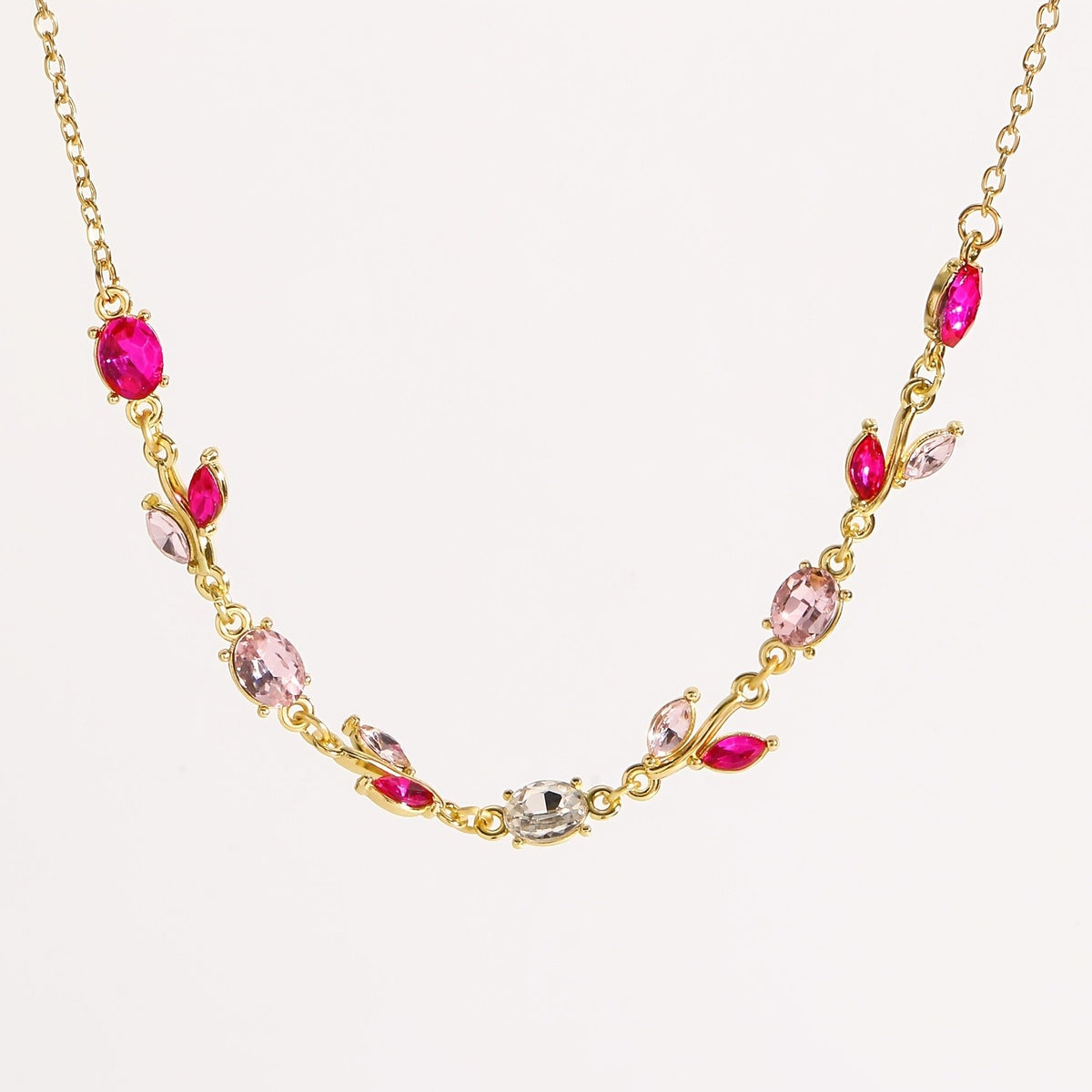 Rose Red & Crystal Leaf Necklace
