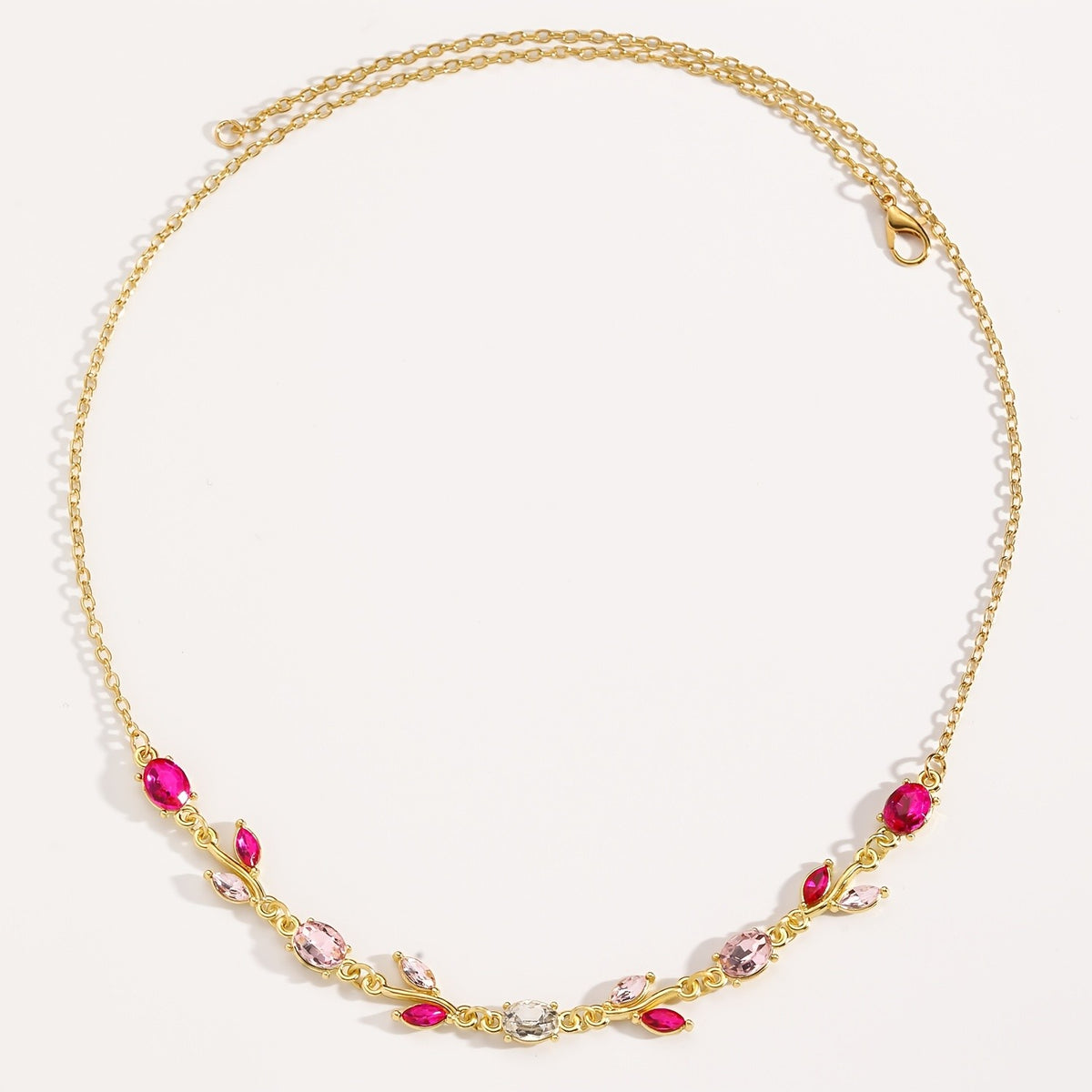 Rose Red & Crystal Leaf Necklace