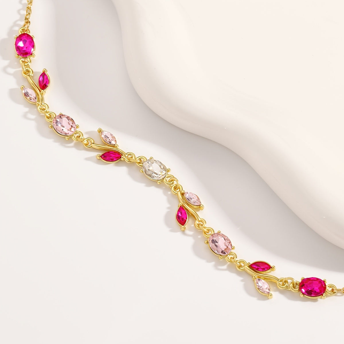 Rose Red & Crystal Leaf Necklace