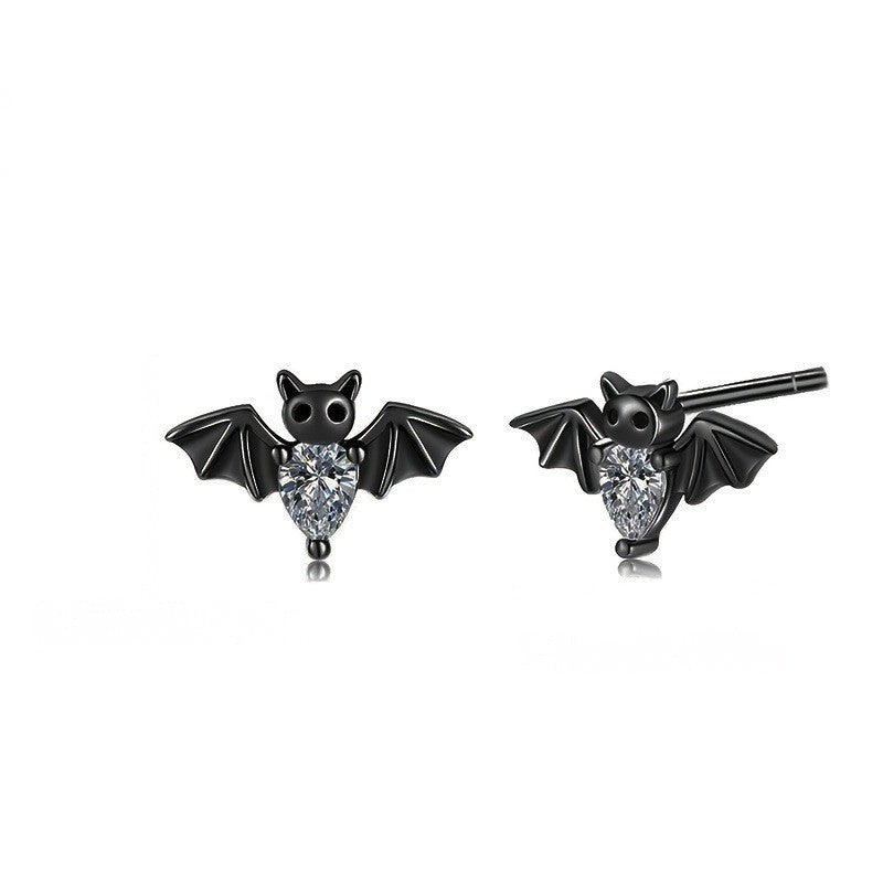 Silver Crystal Bat Stud Earrings