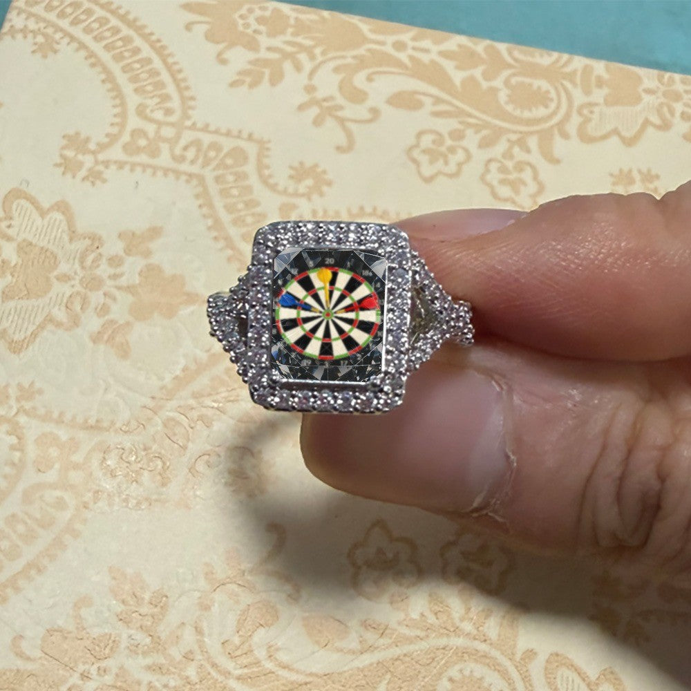 Dartboard Crystal Square Ring