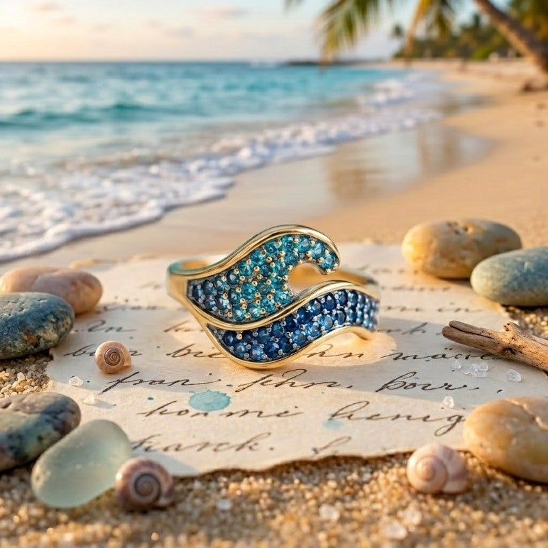 Blue Zircon Wave Ring