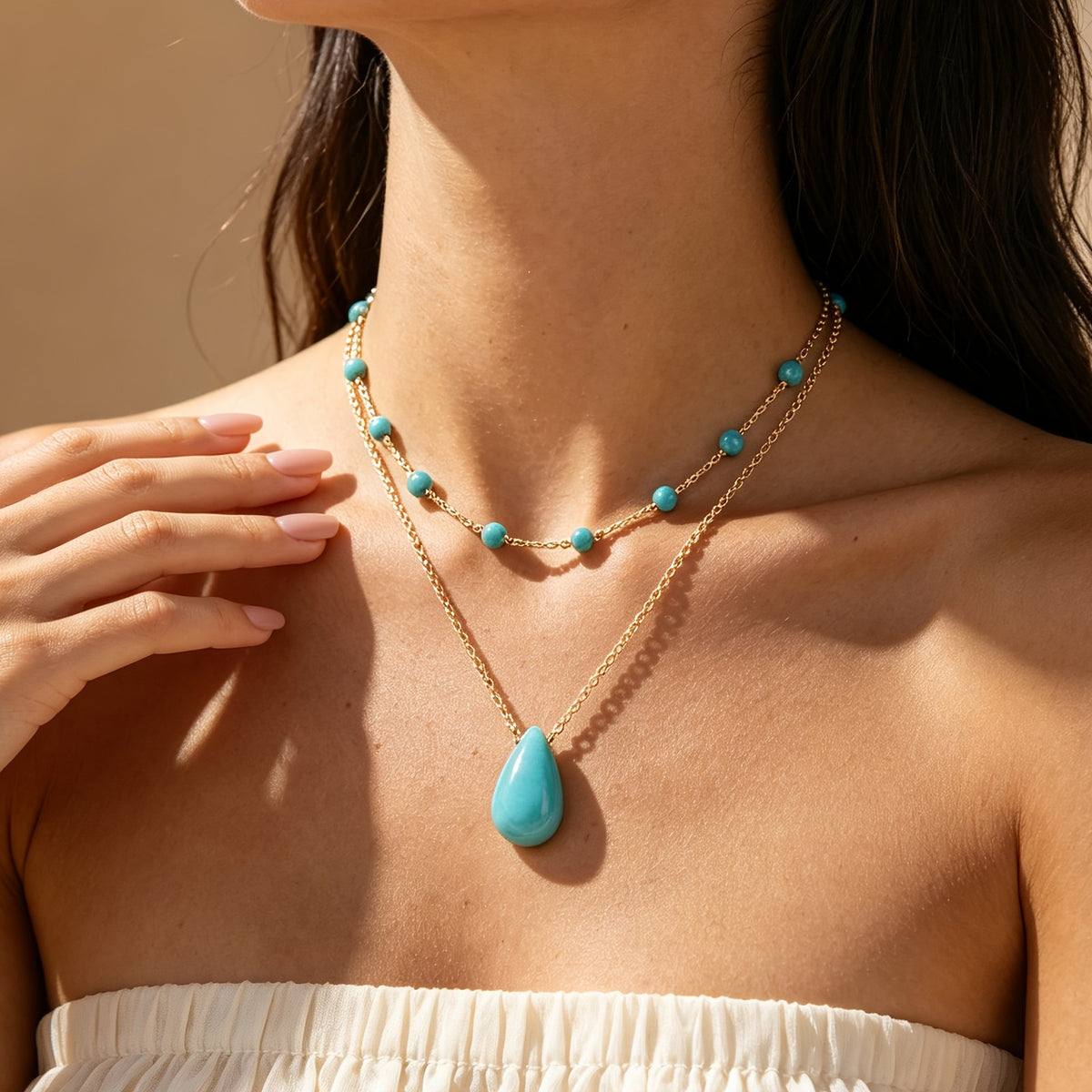 Turquoise Drop Layered Necklace