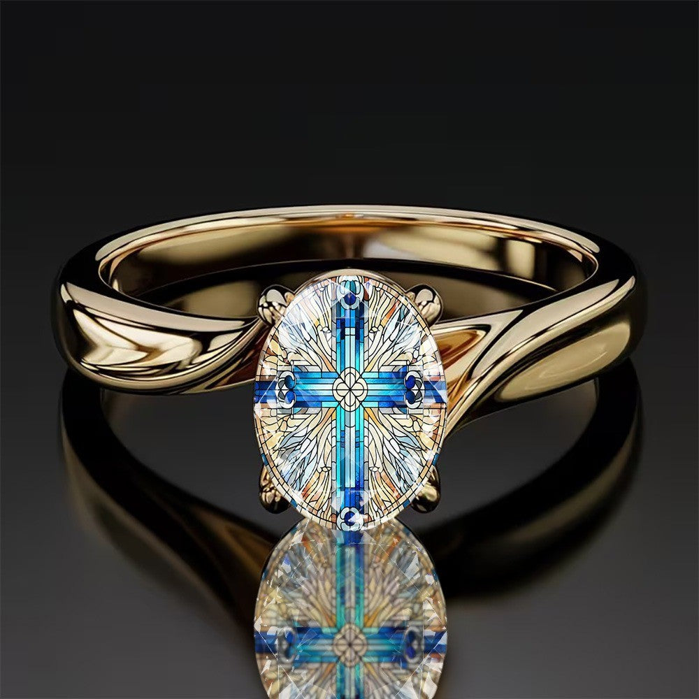 Blue Cross Oval Ring