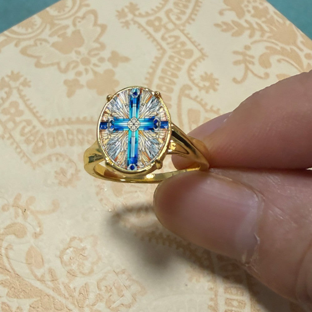 Blue Cross Oval Ring