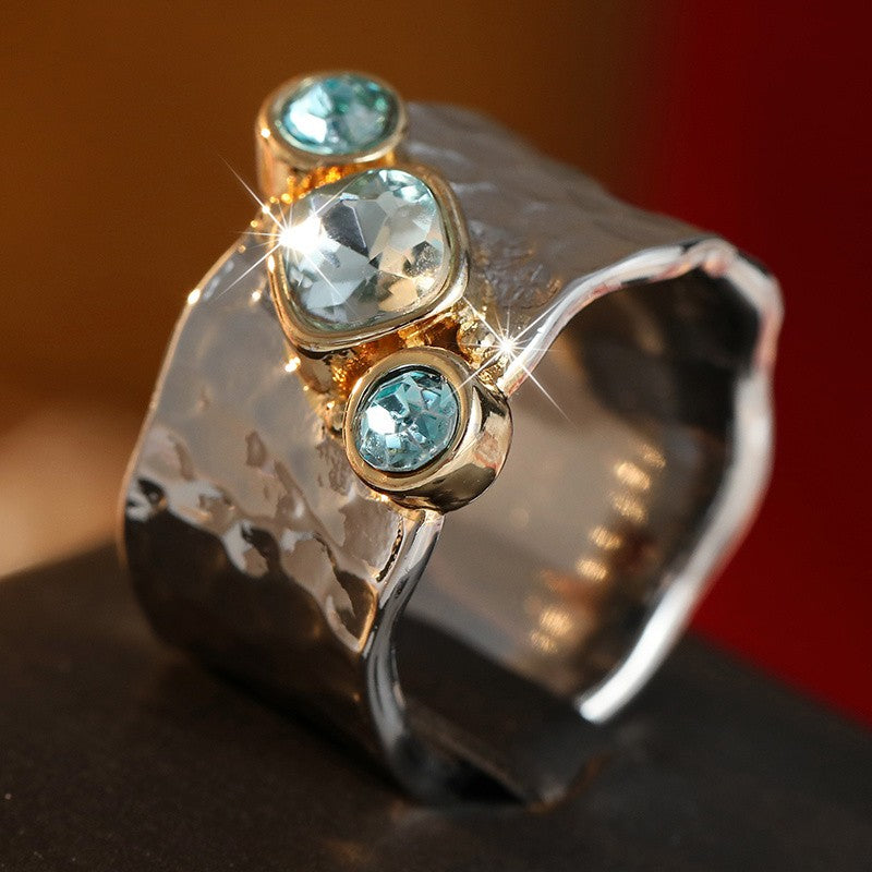Hammered Blue Zircon Ring