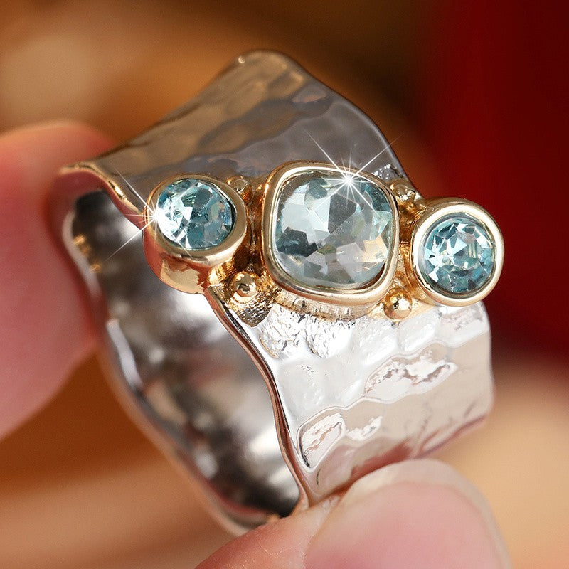 Hammered Blue Zircon Ring