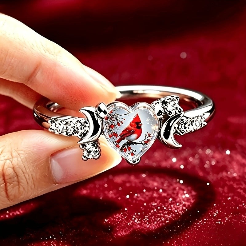 Cardinal Bird Heart Ring