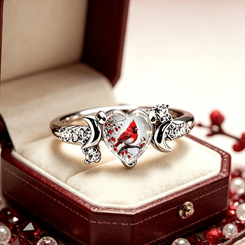 Cardinal Bird Heart Ring