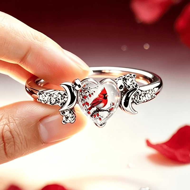 Cardinal Bird Heart Ring