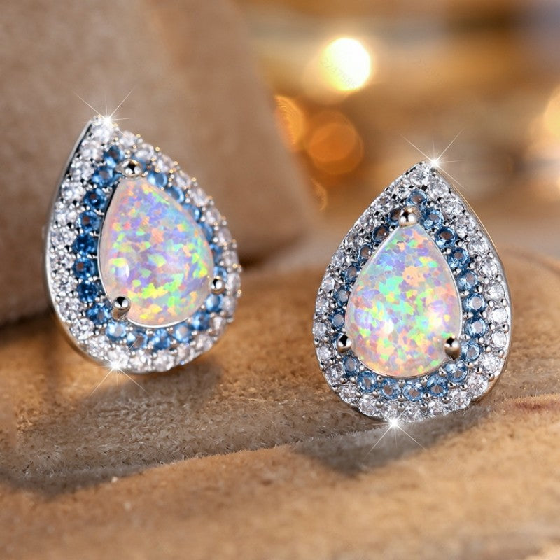 Iridescent & Blue Crystal Teardrop Earrings