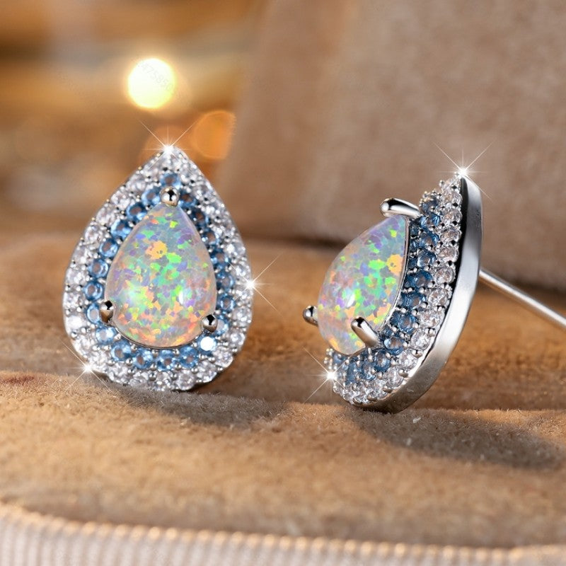 Iridescent & Blue Crystal Teardrop Earrings
