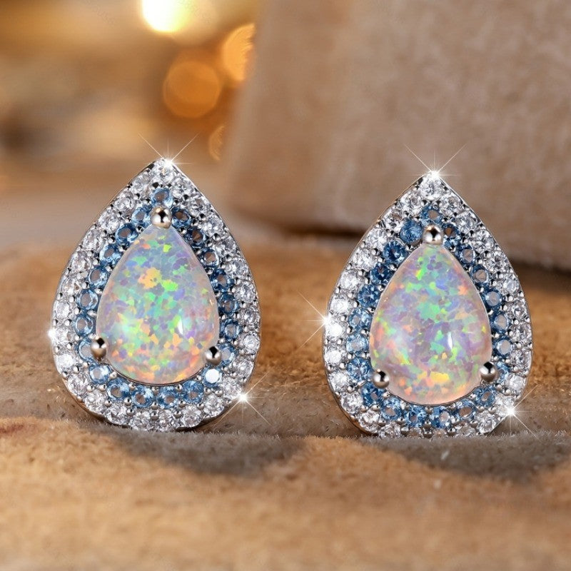 Iridescent & Blue Crystal Teardrop Earrings
