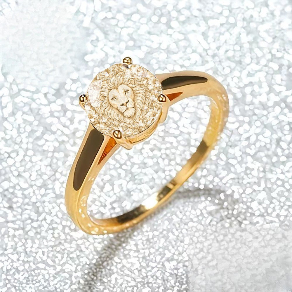 Lion & Crystal Round Ring
