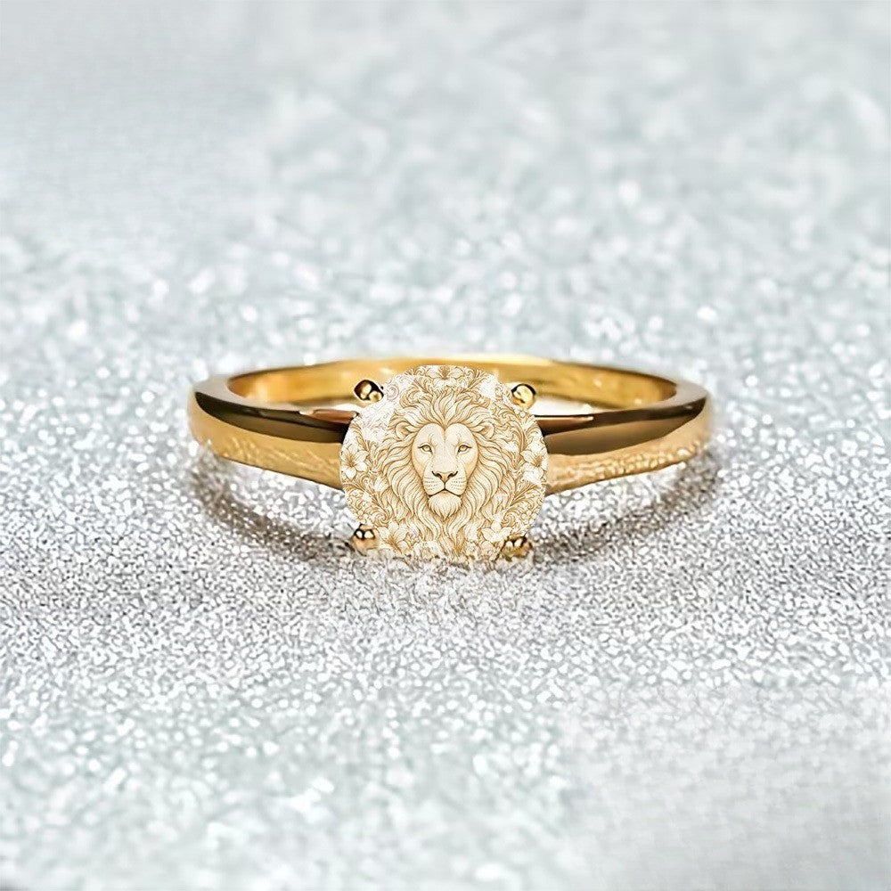 Lion & Crystal Round Ring