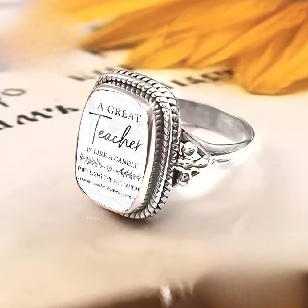 Teacher Quote Beaded Square Ring