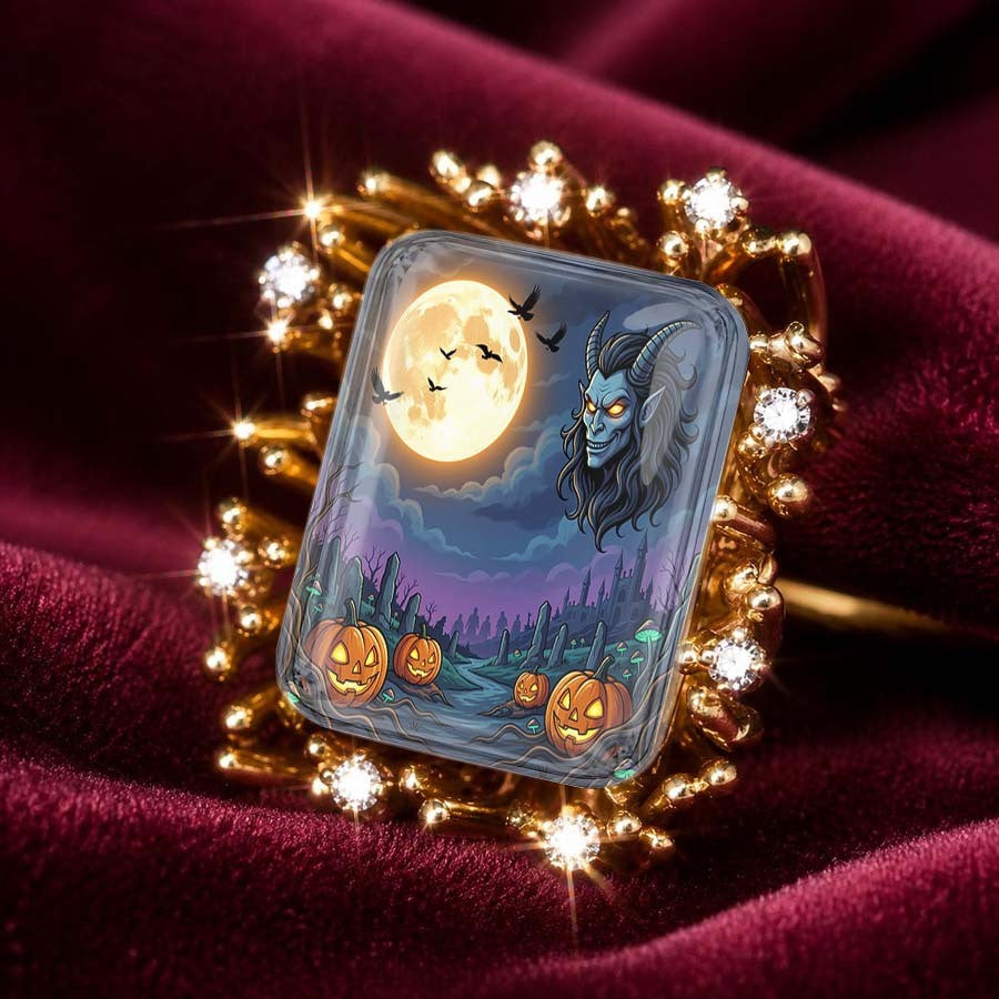 Gothic Moon & Pumpkin Ring