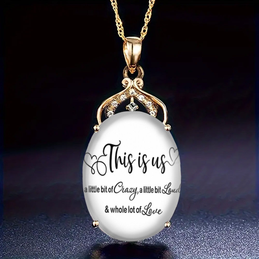 This Is Us Script Oval Pendant Necklace