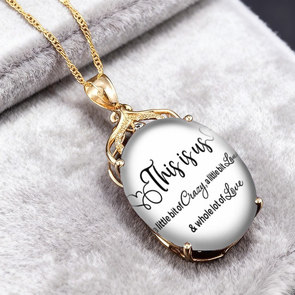 This Is Us Script Oval Pendant Necklace