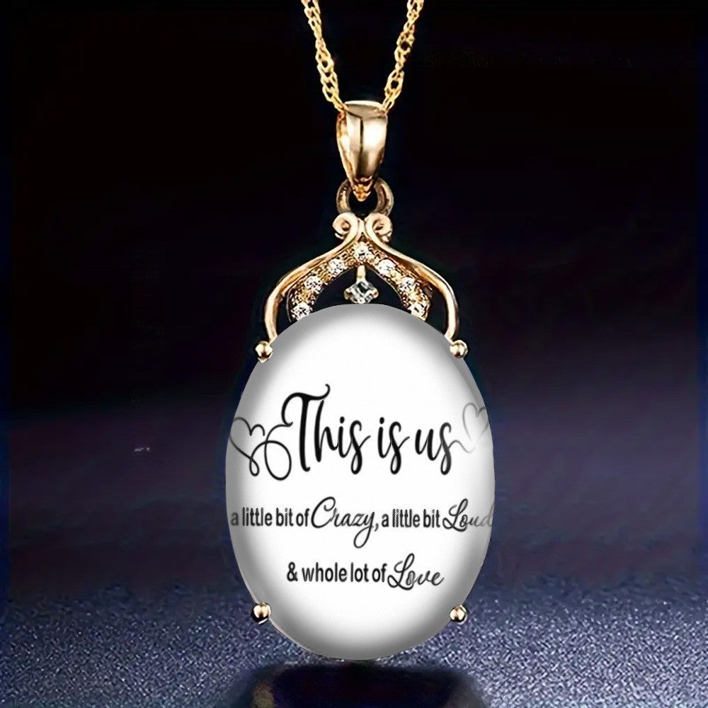 This Is Us Script Oval Pendant Necklace