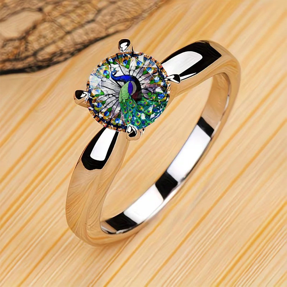 Peacock Glass Inlay Ring