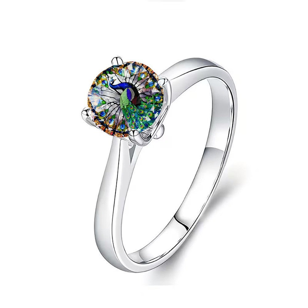 Peacock Glass Inlay Ring