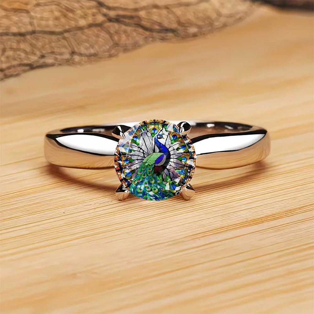 Peacock Glass Inlay Ring