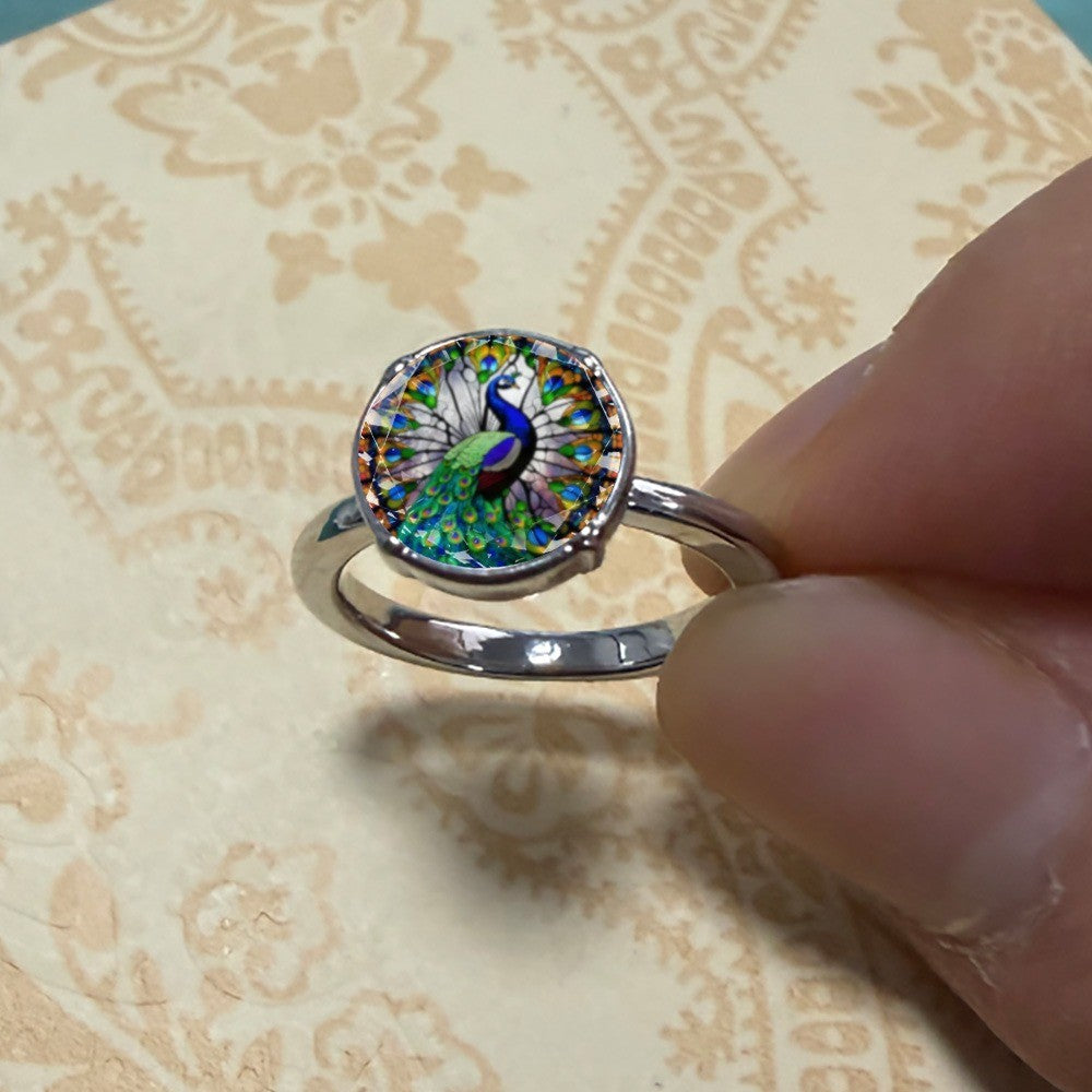 Peacock Glass Inlay Ring