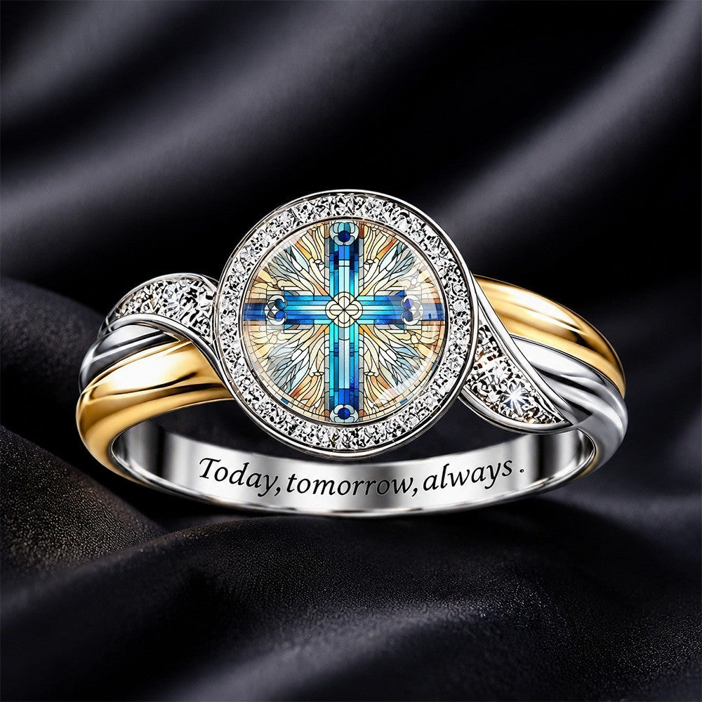 Stained Glass Cross Ring