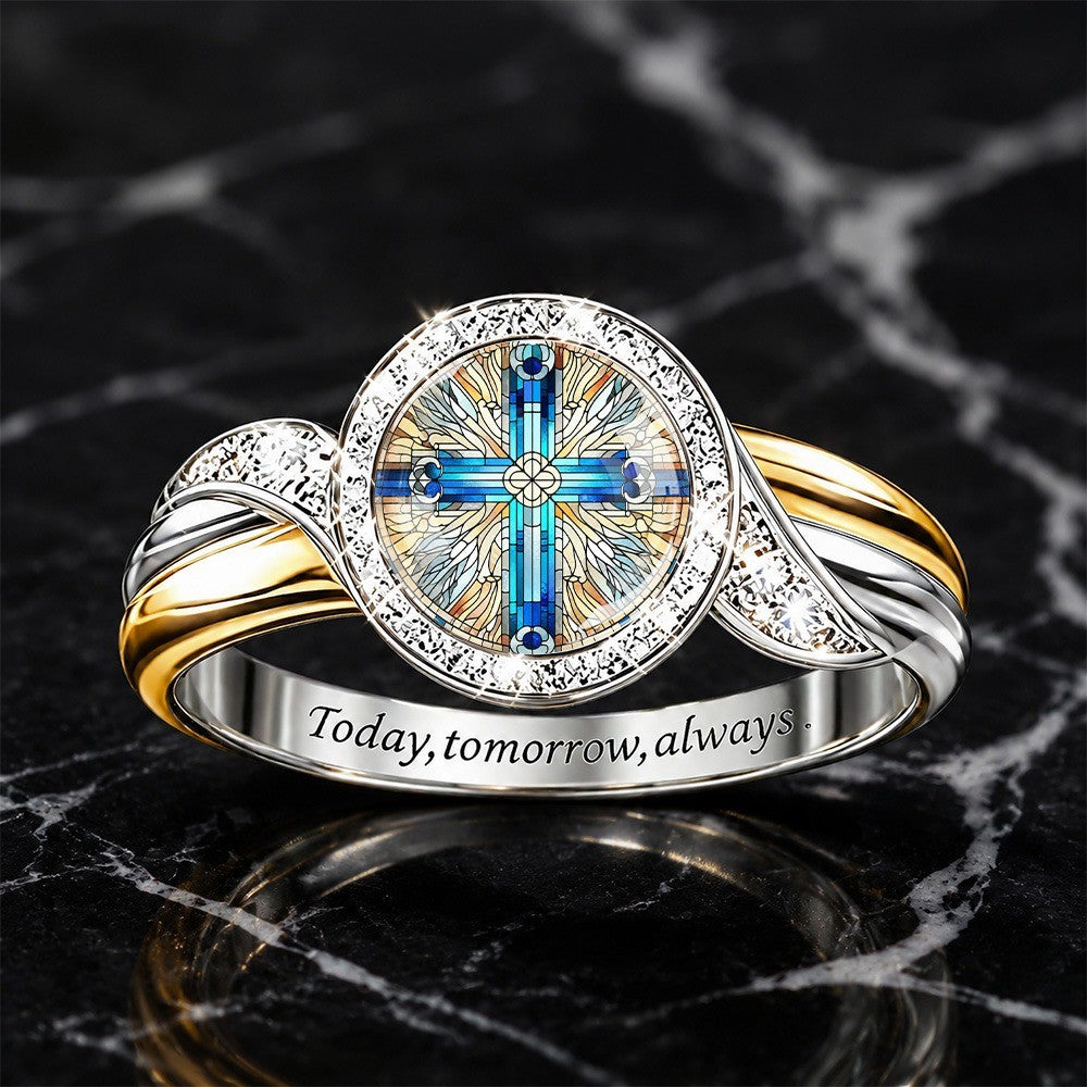 Stained Glass Cross Ring