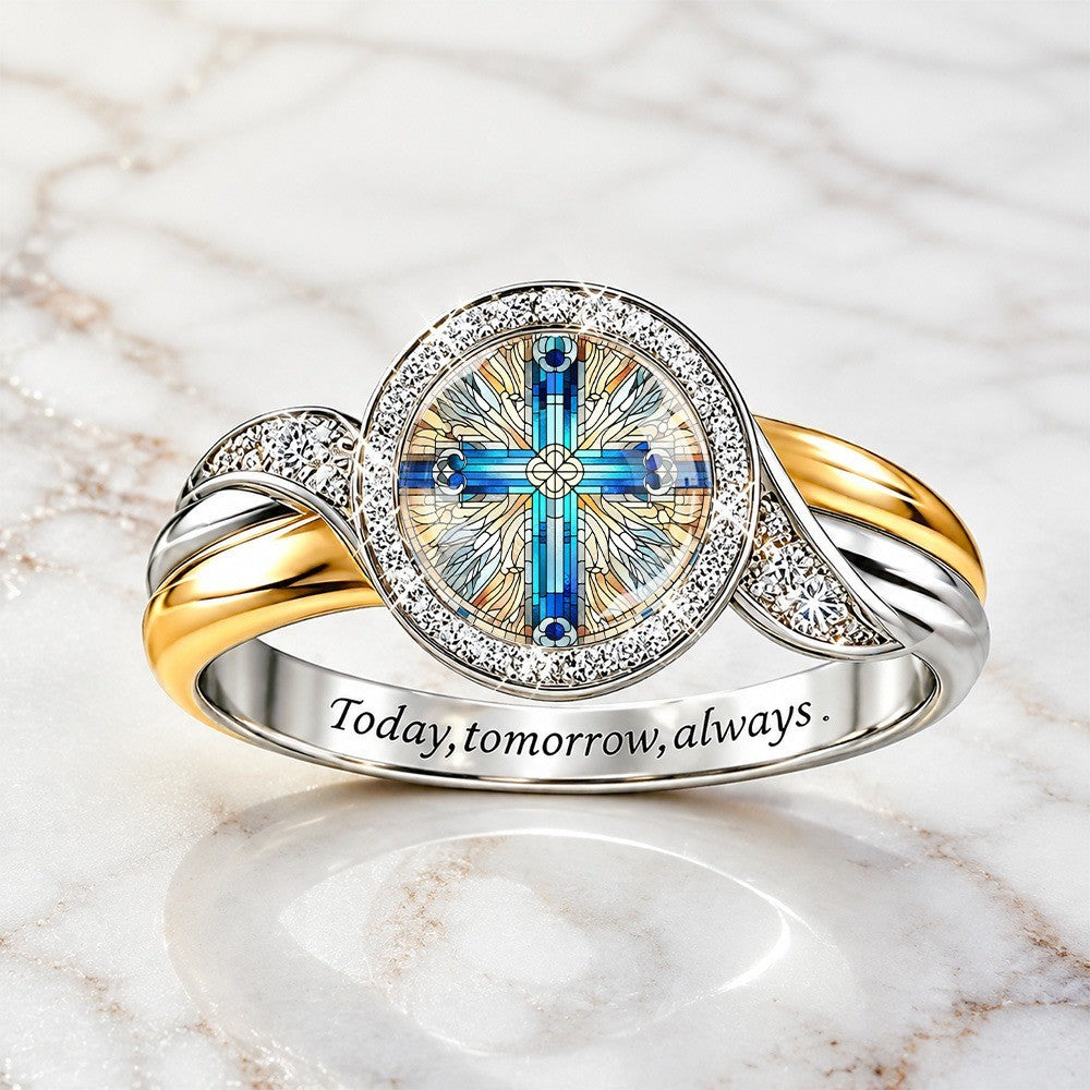 Stained Glass Cross Ring