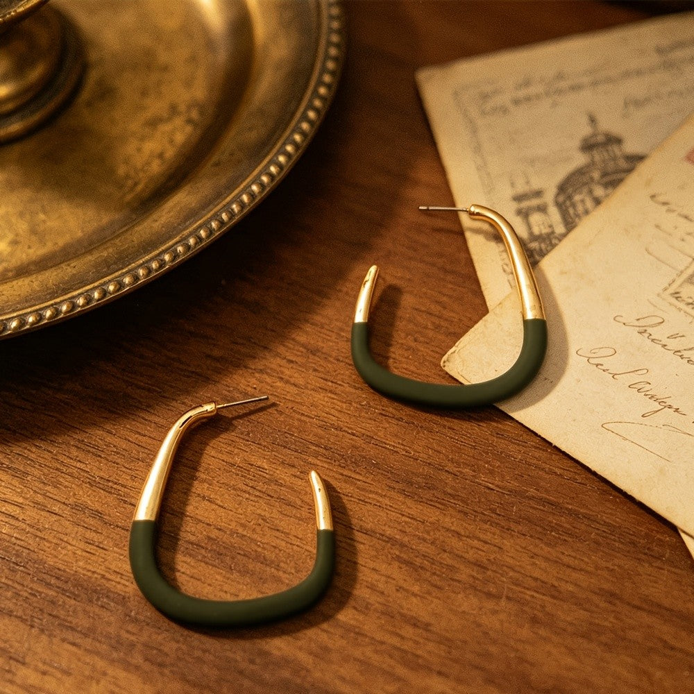 Green Color-Block Hoop Earrings