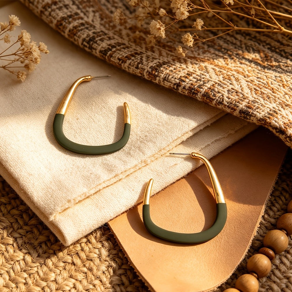 Green Color-Block Hoop Earrings