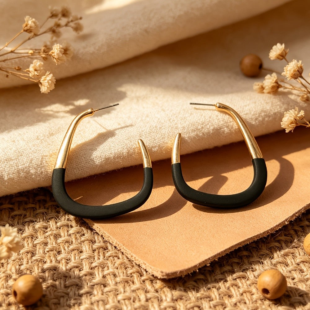Green Color-Block Hoop Earrings