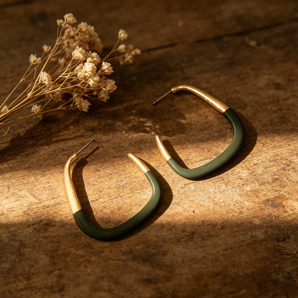 Green Color-Block Hoop Earrings