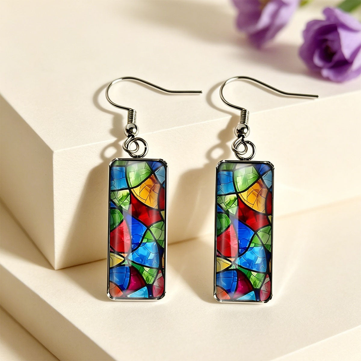 Stained Glass Rectangle Earrings