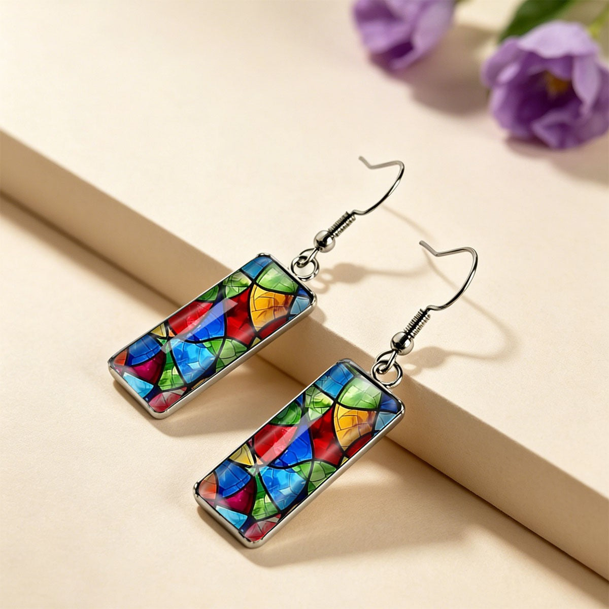 Stained Glass Rectangle Earrings