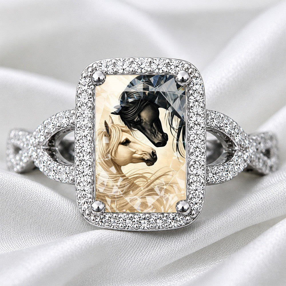 Black & White Horse Portrait Square Ring