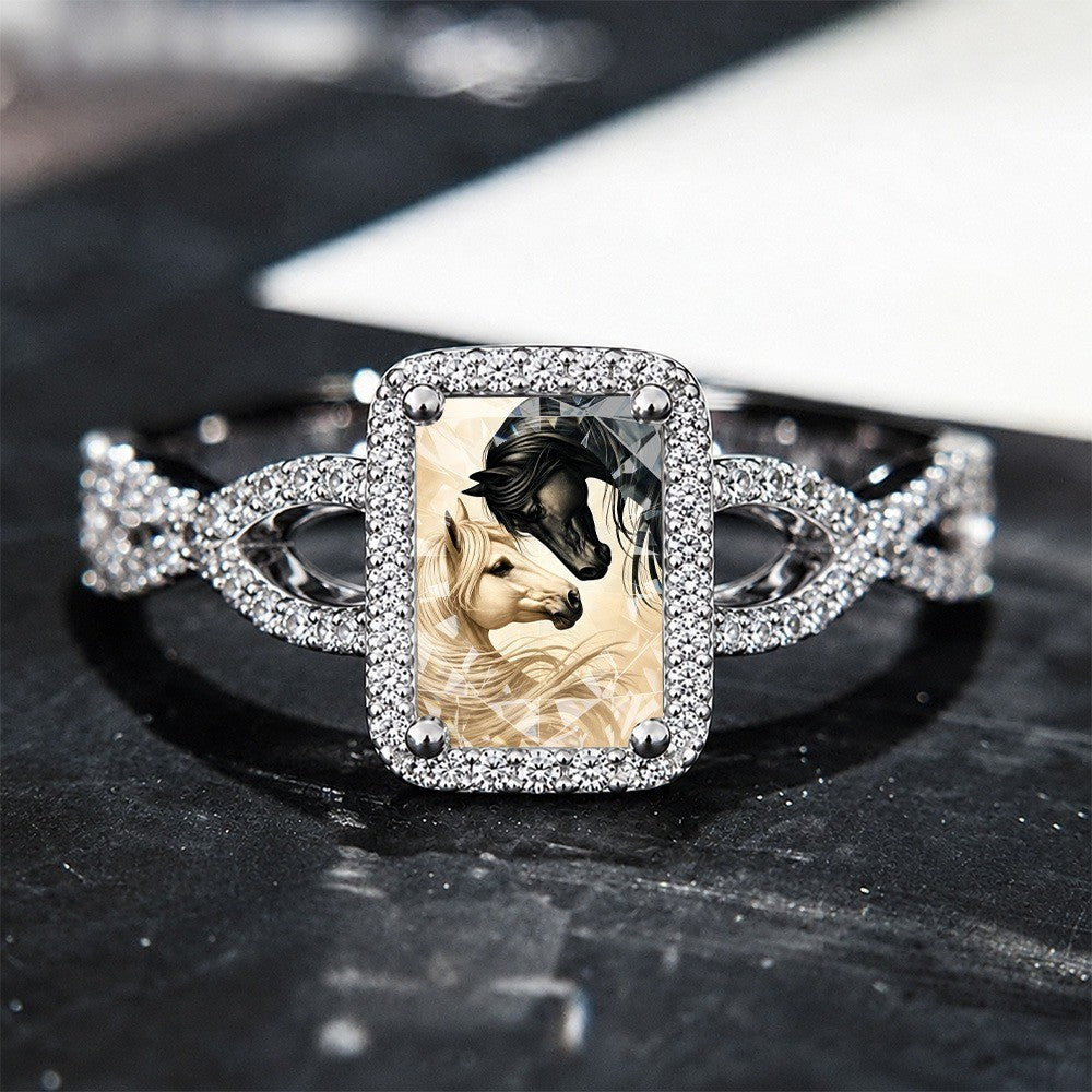 Black & White Horse Portrait Square Ring