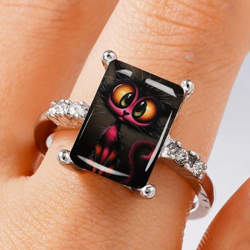 Black Cat Rectangular Ring