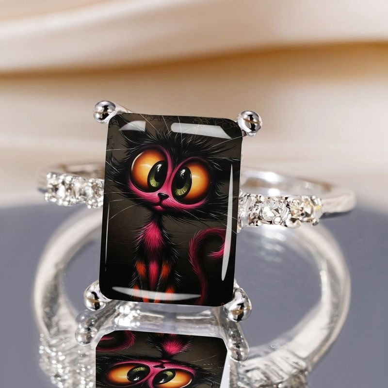 Black Cat Rectangular Ring