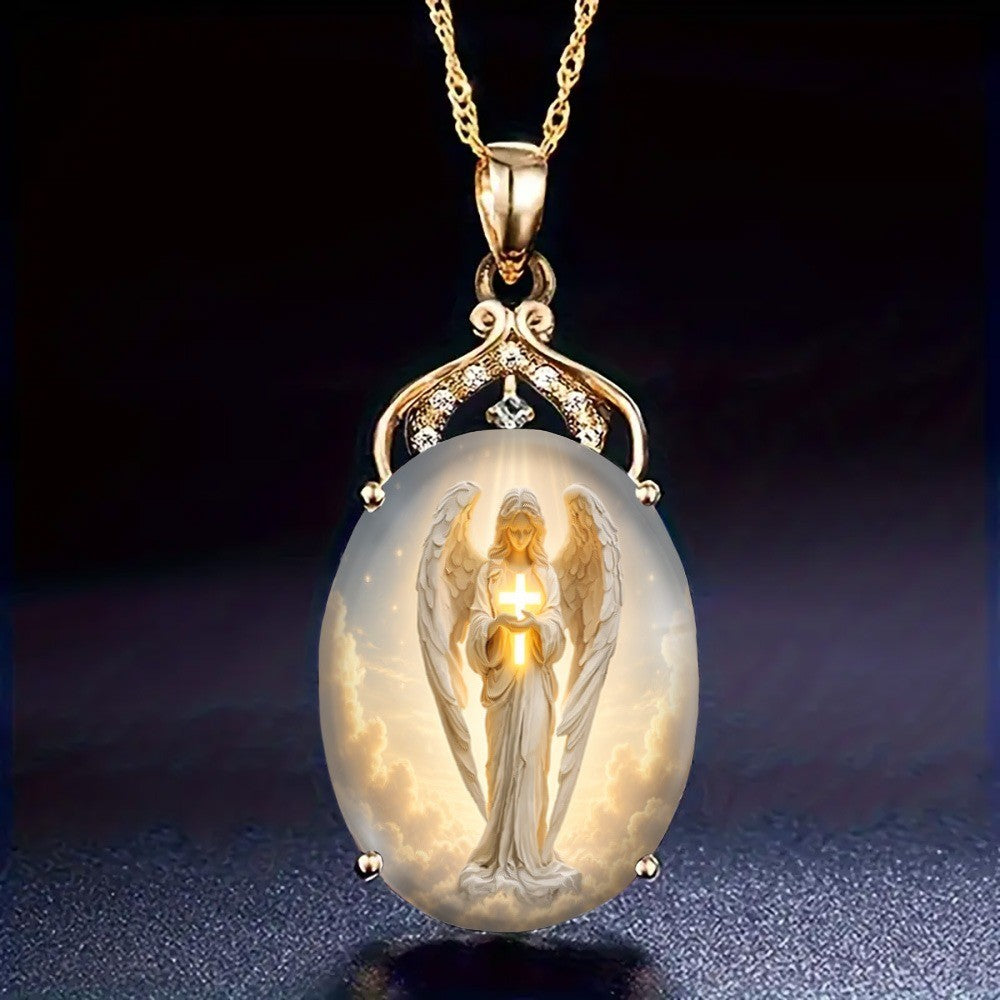 Luminous Angel Oval Pendant Necklace